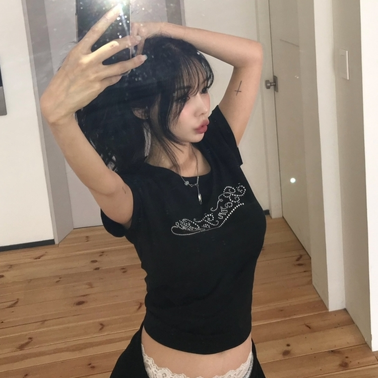 ロールアップキュービックスリム半袖Tシャツ BLACK