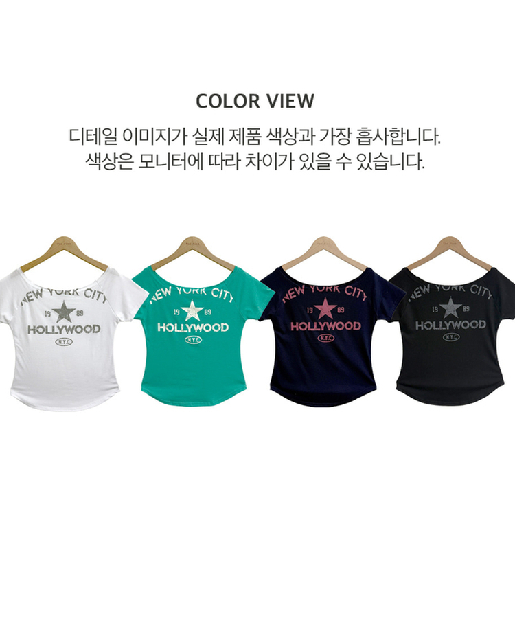プリントボートネックオフショル半袖Tシャツ