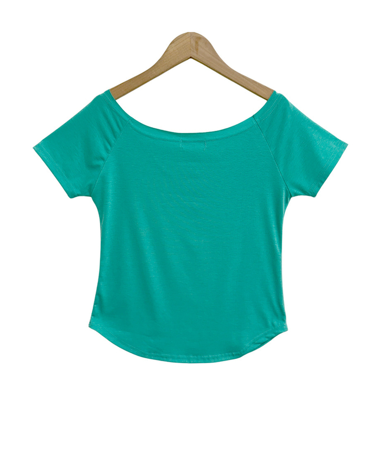 プリントボートネックオフショル半袖Tシャツ
