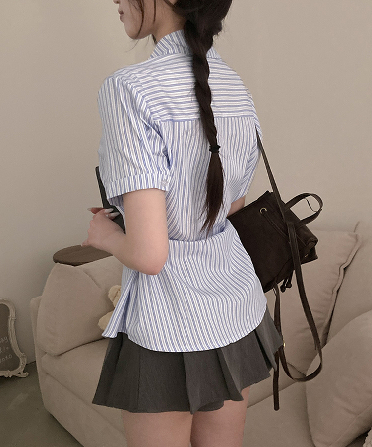 サイドボタンストライプ半袖シャツ WHITE