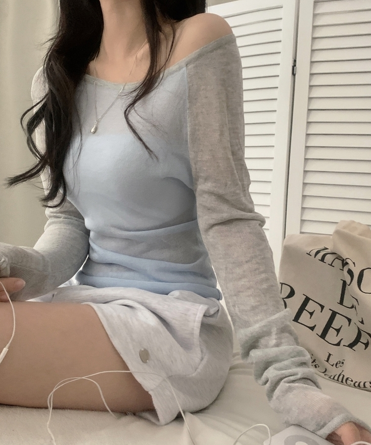 ラグランシアーワンショルダー二ット SKY BLUE