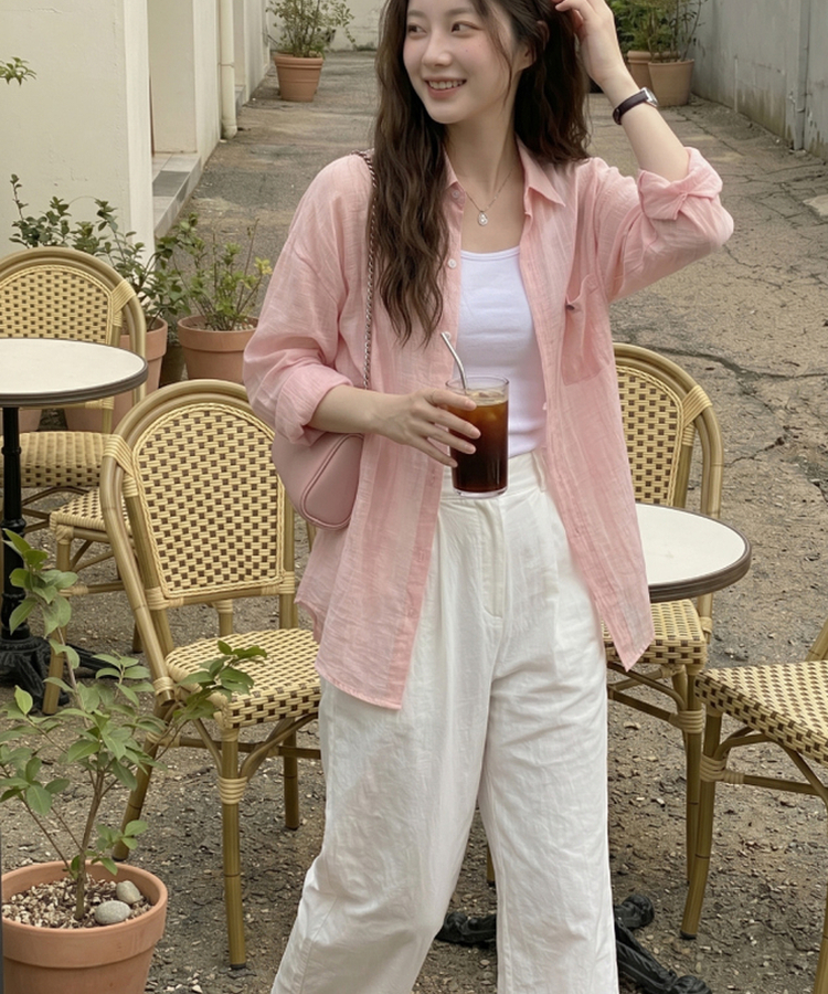 ペンダントリネンルーズシャツ PINK