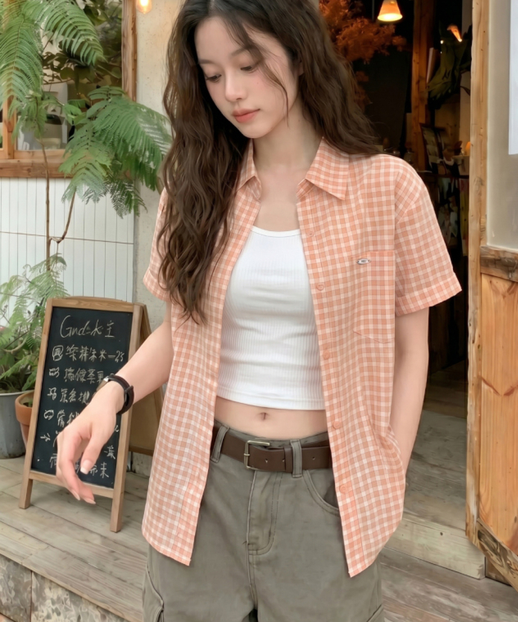 チェックペンダント半袖シャツ ORNAGE