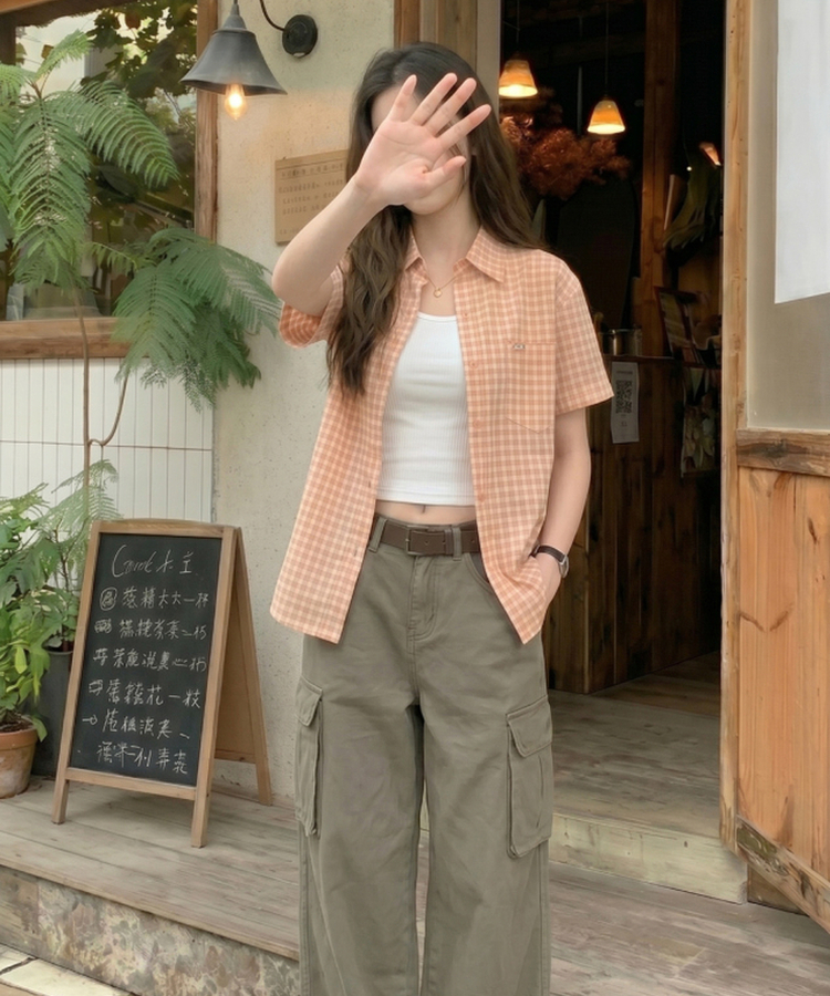 チェックペンダント半袖シャツ ORNAGE