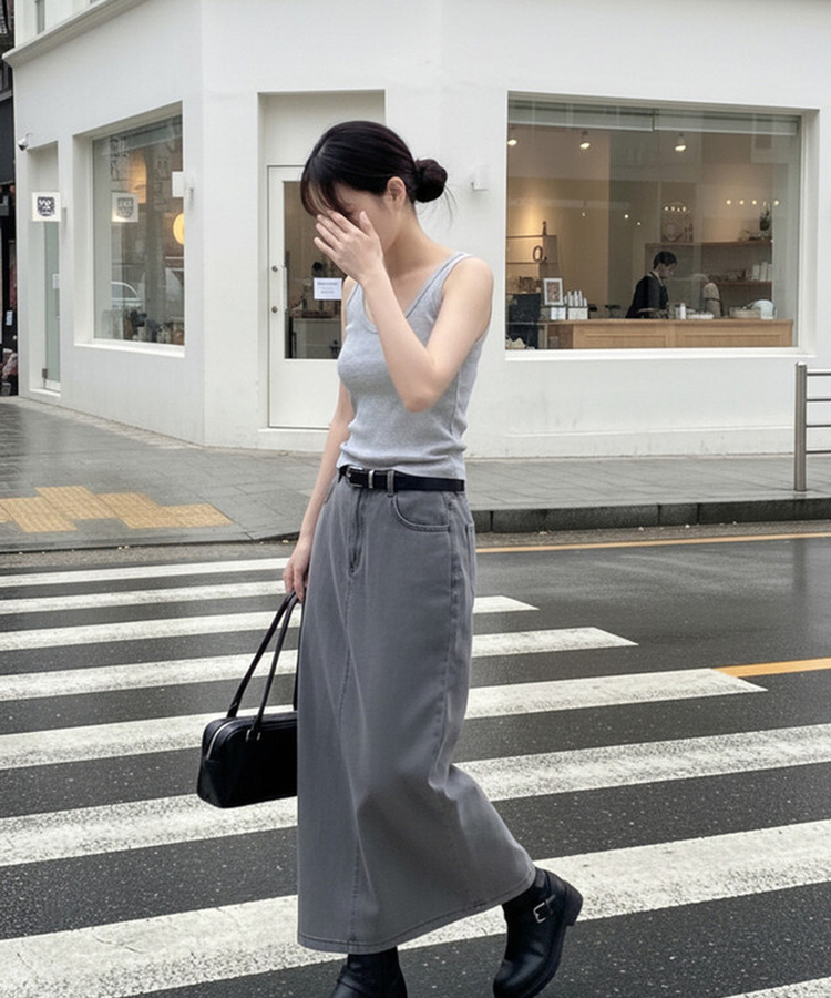 【丈別】バックスリットロングスカート GREY