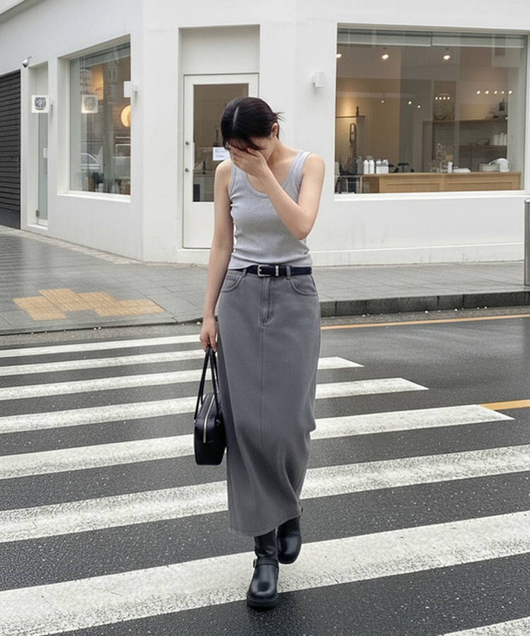 【丈別】バックスリットロングスカート GREY