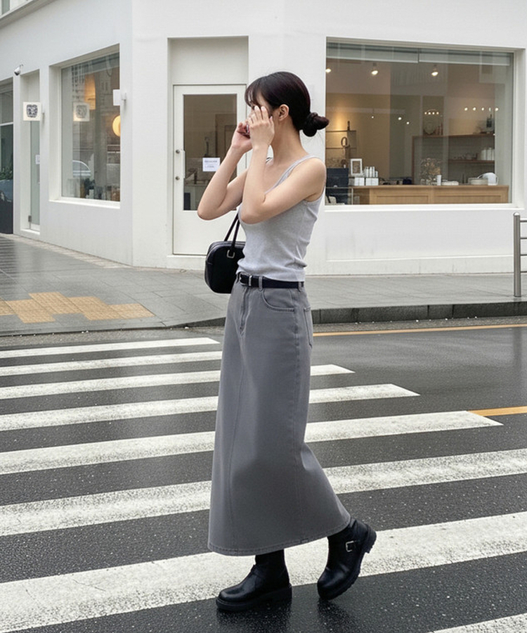 【丈別】バックスリットロングスカート GREY