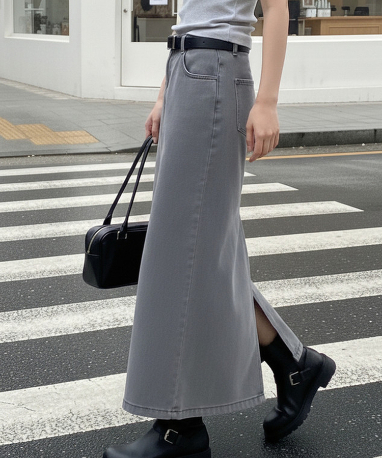 【丈別】バックスリットロングスカート GREY