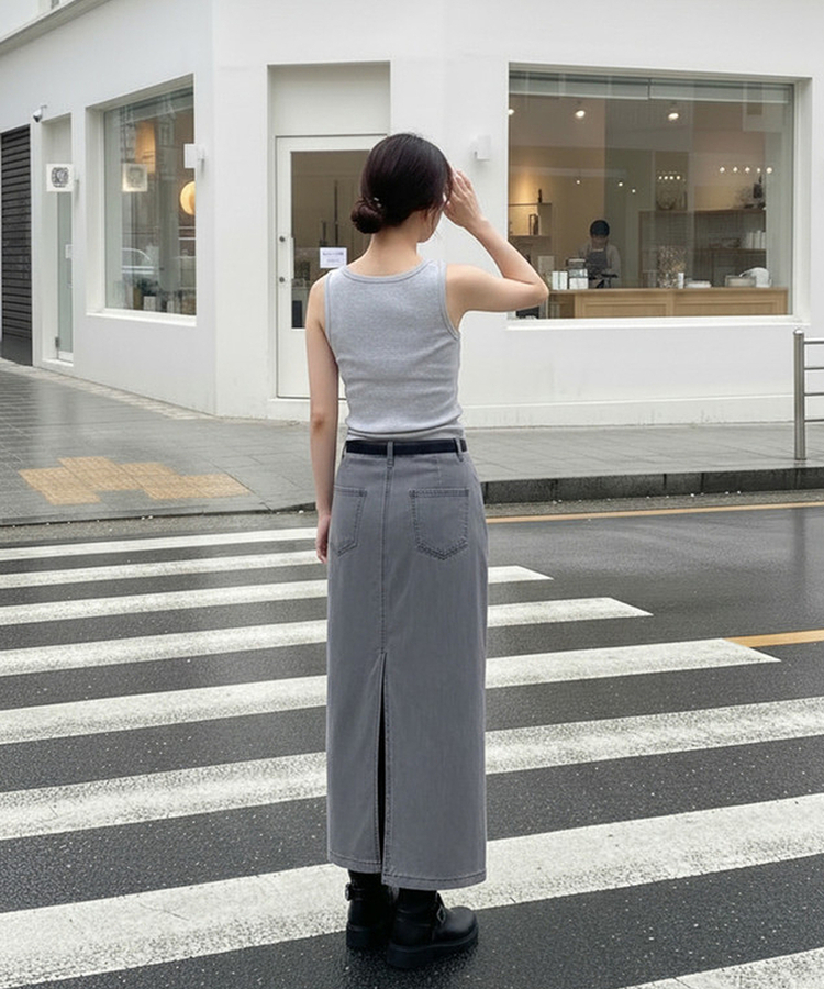【丈別】バックスリットロングスカート GREY