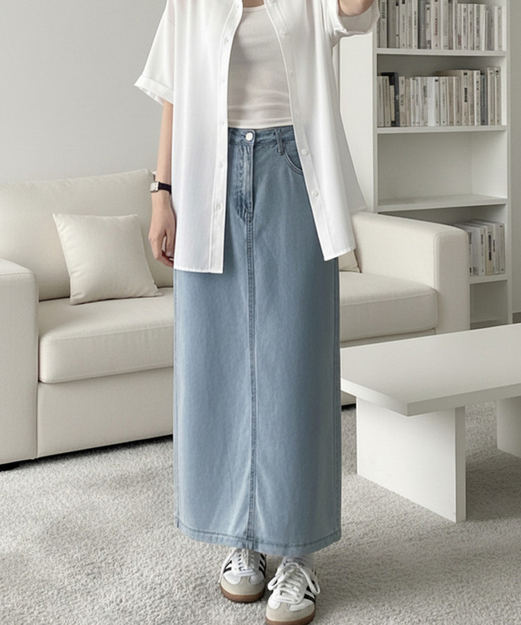 【丈別】バックスリットロングスカート LIGHT DENIM