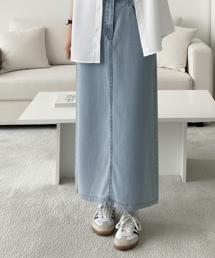 【丈別】バックスリットロングスカート LIGHT DENIM