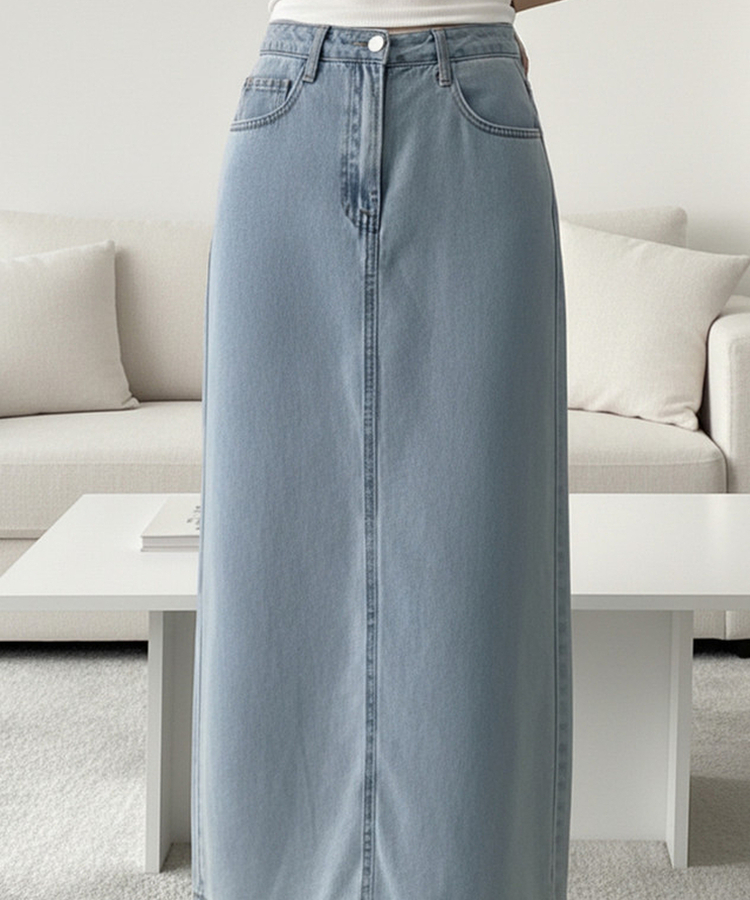 【丈別】バックスリットロングスカート LIGHT DENIM