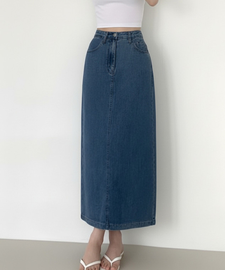 【丈別】バックスリットロングスカート MID DENIM