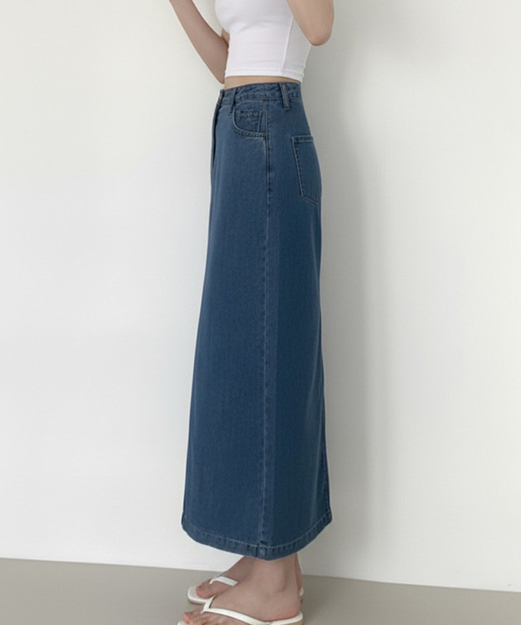 【丈別】バックスリットロングスカート MID DENIM