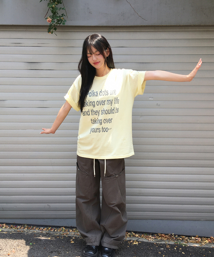 ドットレタリングプリント半袖Tシャツ YELLOW
