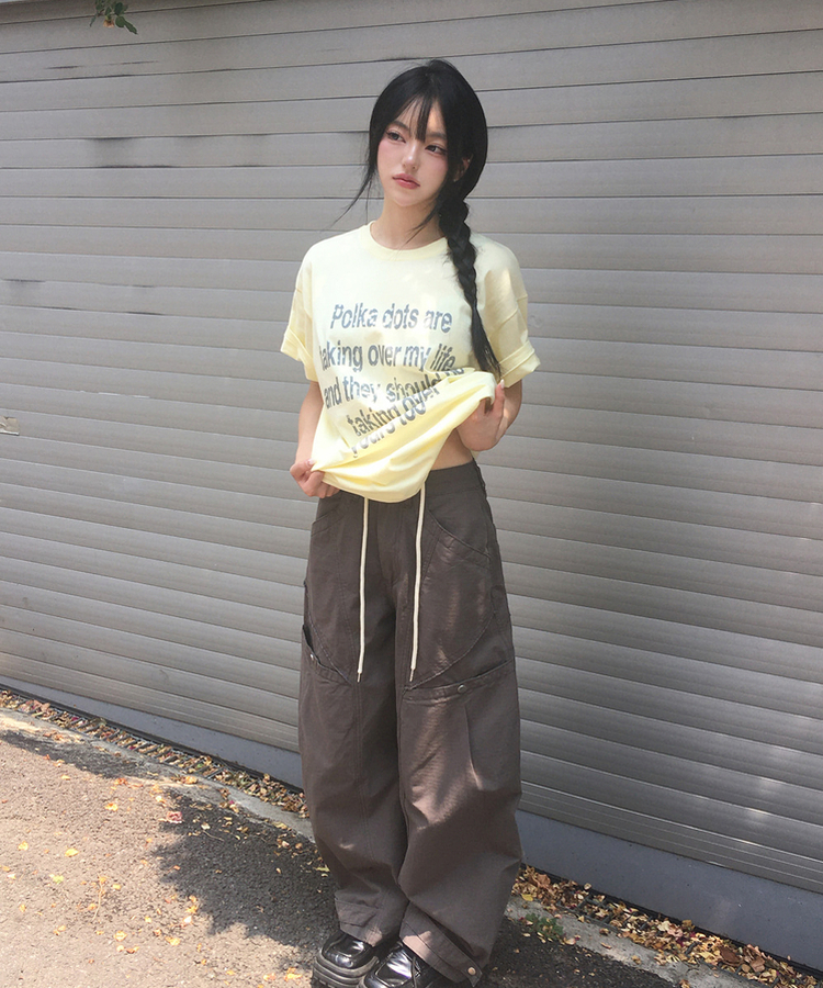 ドットレタリングプリント半袖Tシャツ YELLOW
