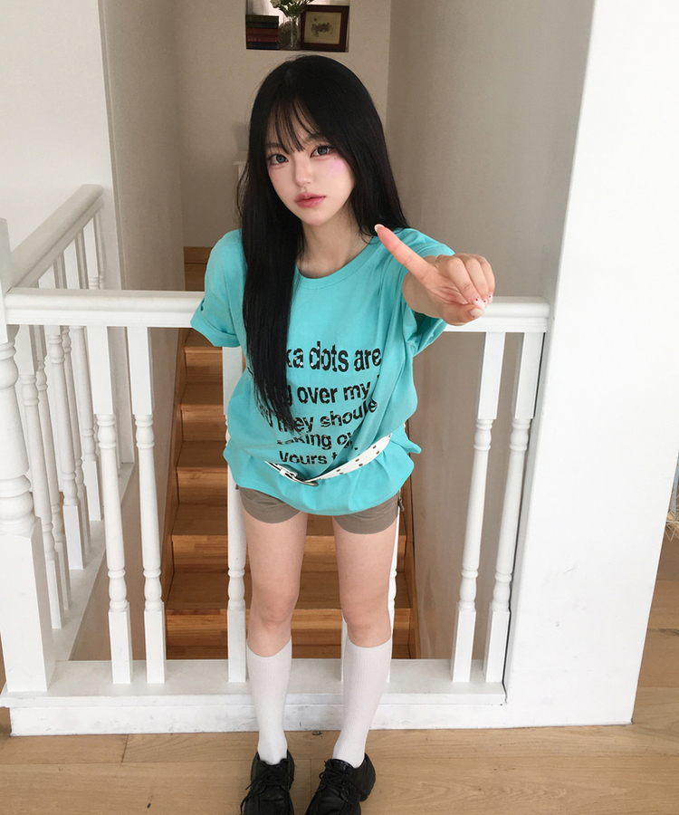 ドットレタリングプリント半袖Tシャツ MINT