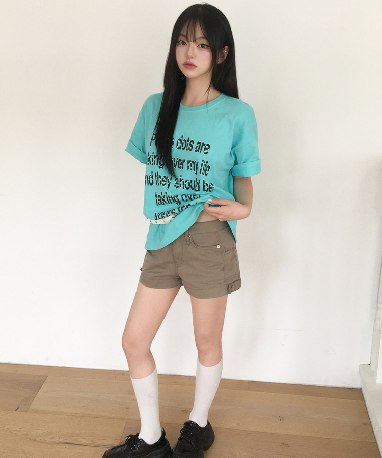 サイドストラップスリムショートパンツ BROWN