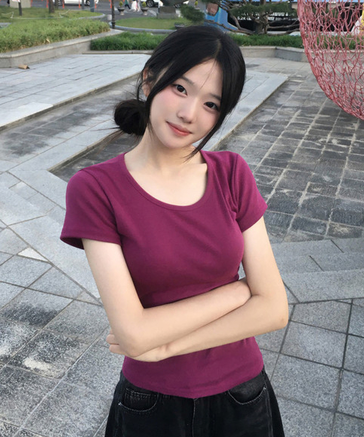 ベーシックUネック半袖Tシャツ(12color) PURPLE