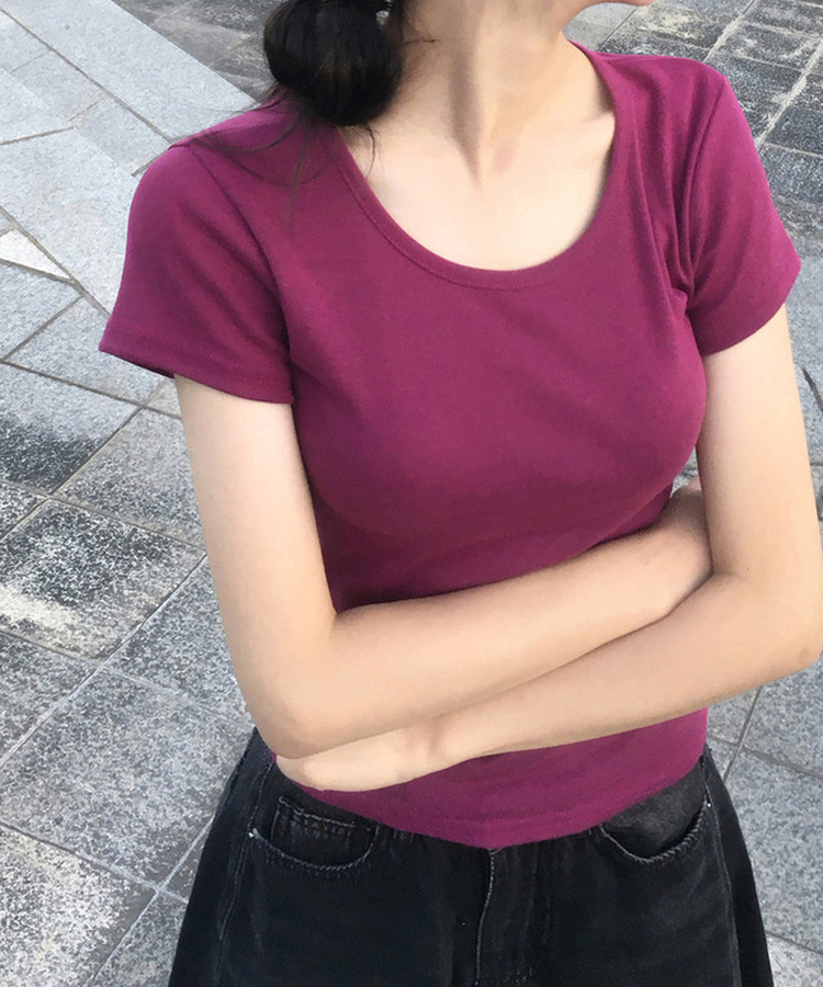 ベーシックUネック半袖Tシャツ(12color) PURPLE