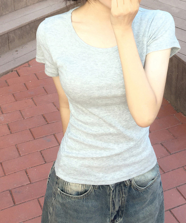 ベーシックUネック半袖Tシャツ(12color) GREY