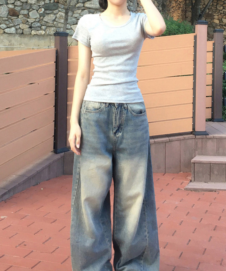 ベーシックUネック半袖Tシャツ(12color) GREY