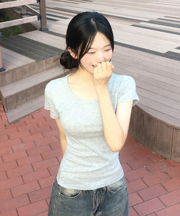 ベーシックUネック半袖Tシャツ(12color) GREY