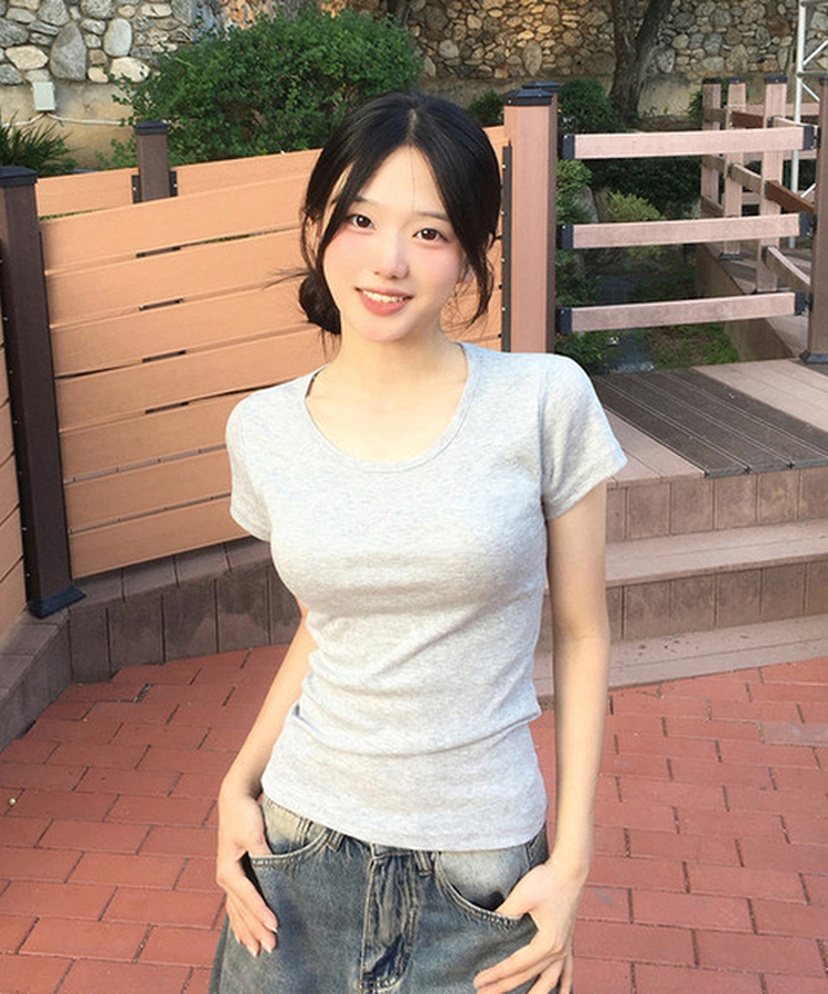 ベーシックUネック半袖Tシャツ(12color) GREY