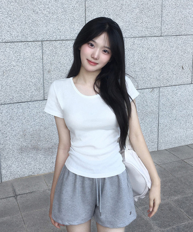 ベーシックUネック半袖Tシャツ(12color) WHITE