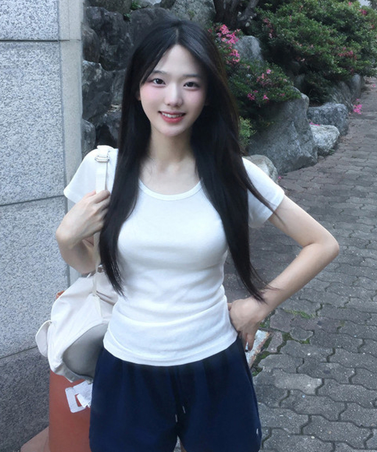 ベーシックUネック半袖Tシャツ(12color) WHITE