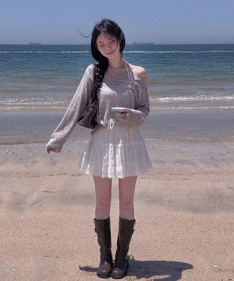 レースティアードミニスカート IVORY