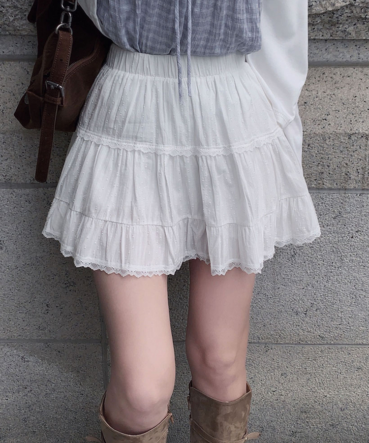 レースティアードミニスカート IVORY