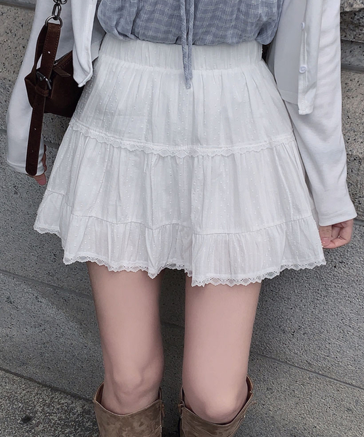 レースティアードミニスカート IVORY