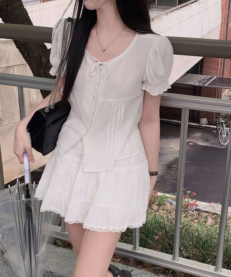 レースティアードミニスカート IVORY