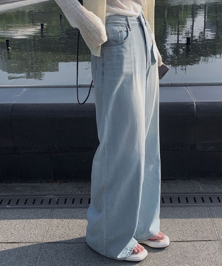 クールデニムセミワイドパンツ LIGHT DENIM