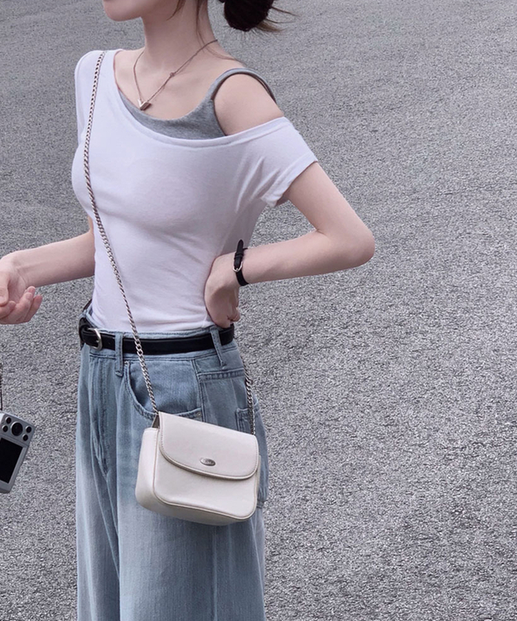 ワンショルダーレイヤード半袖Tシャツ IVORY