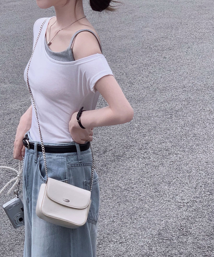 ワンショルダーレイヤード半袖Tシャツ IVORY