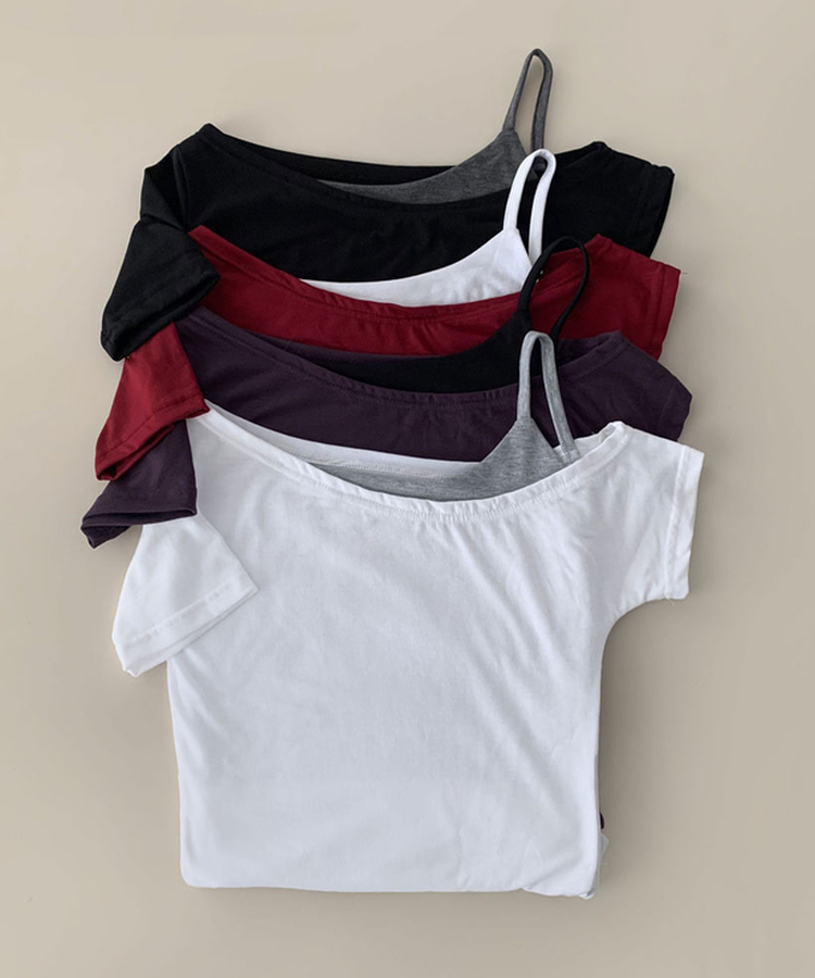 ワンショルダーレイヤード半袖Tシャツ