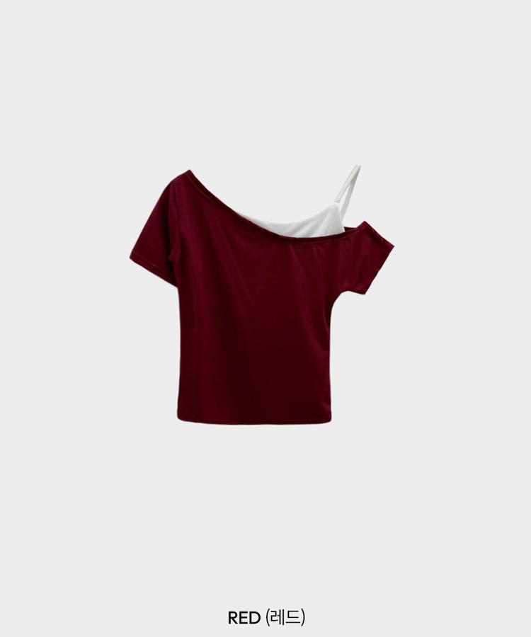 ワンショルダーレイヤード半袖Tシャツ