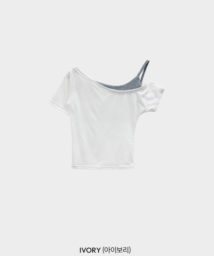 ワンショルダーレイヤード半袖Tシャツ