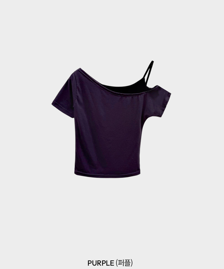 ワンショルダーレイヤード半袖Tシャツ