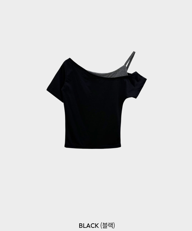 ワンショルダーレイヤード半袖Tシャツ