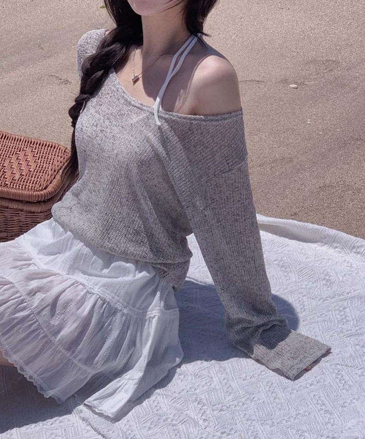 ミックスカラーボートネックブークレニット GREY