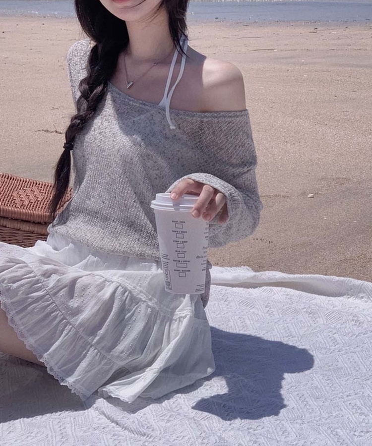 ミックスカラーボートネックブークレニット GREY