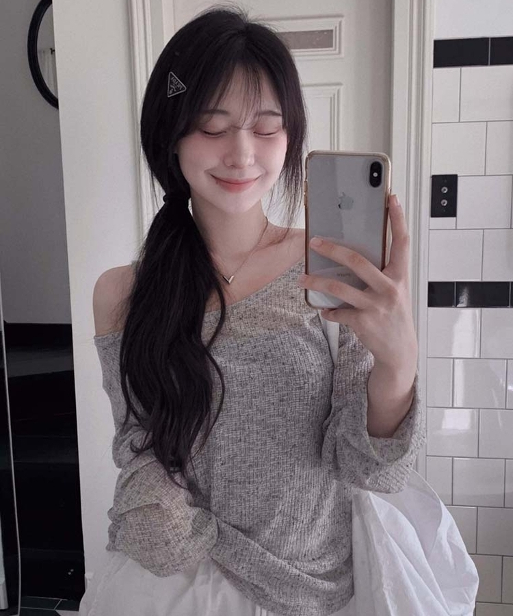ミックスカラーボートネックブークレニット GREY