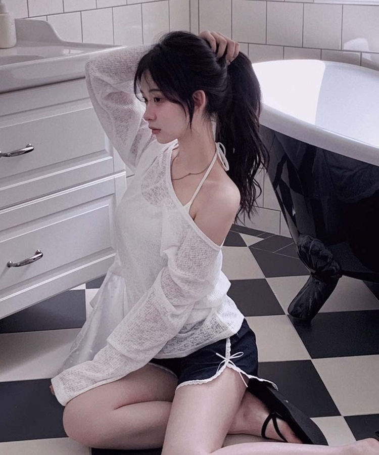 ミックスカラーボートネックブークレニット IVORY
