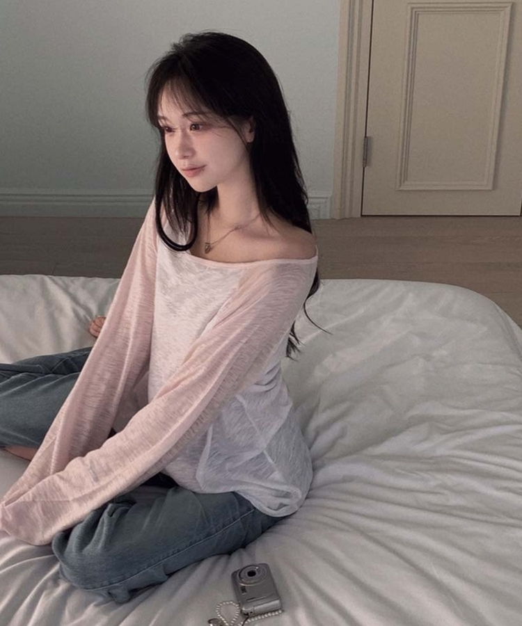 ワンショルダーラグランシアー長袖Tシャツ PINK