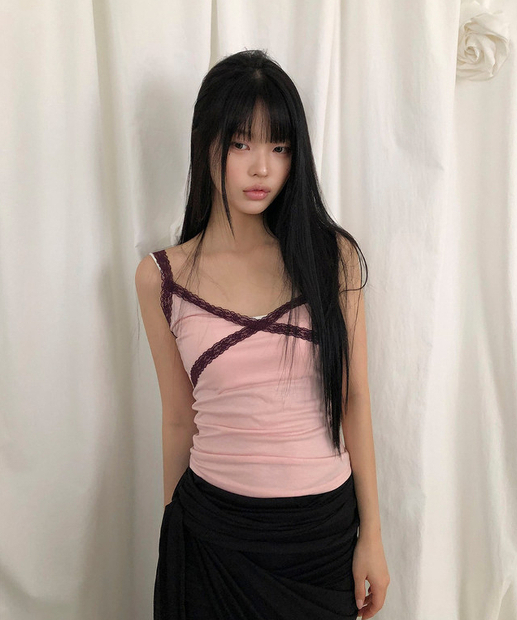 レースVネックキャミソール PINK