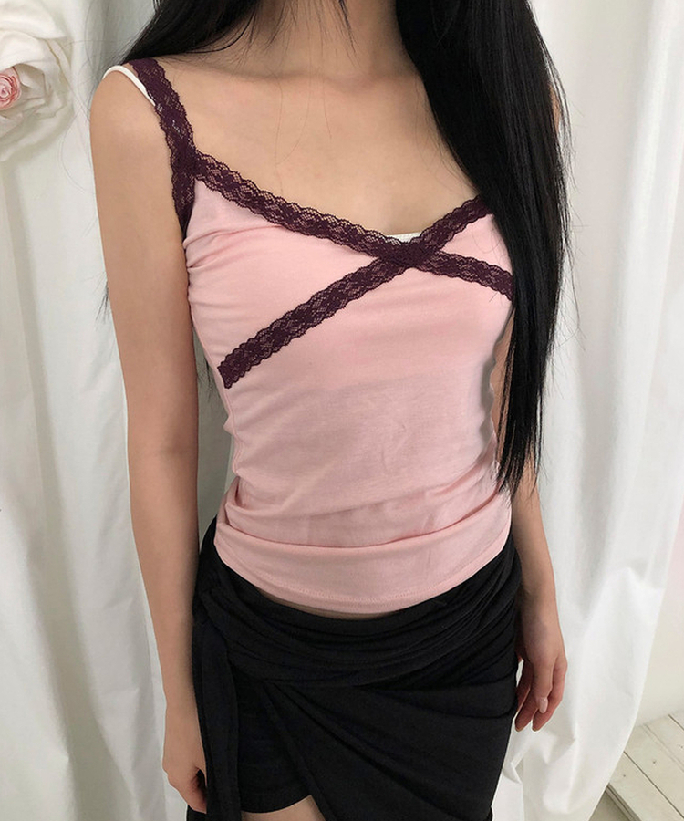 レースVネックキャミソール PINK