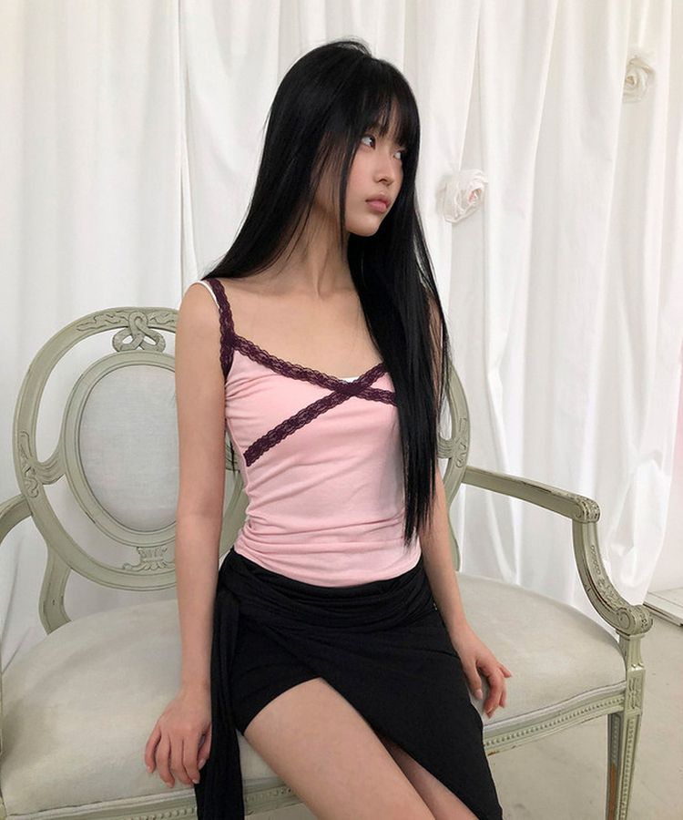 レースVネックキャミソール PINK